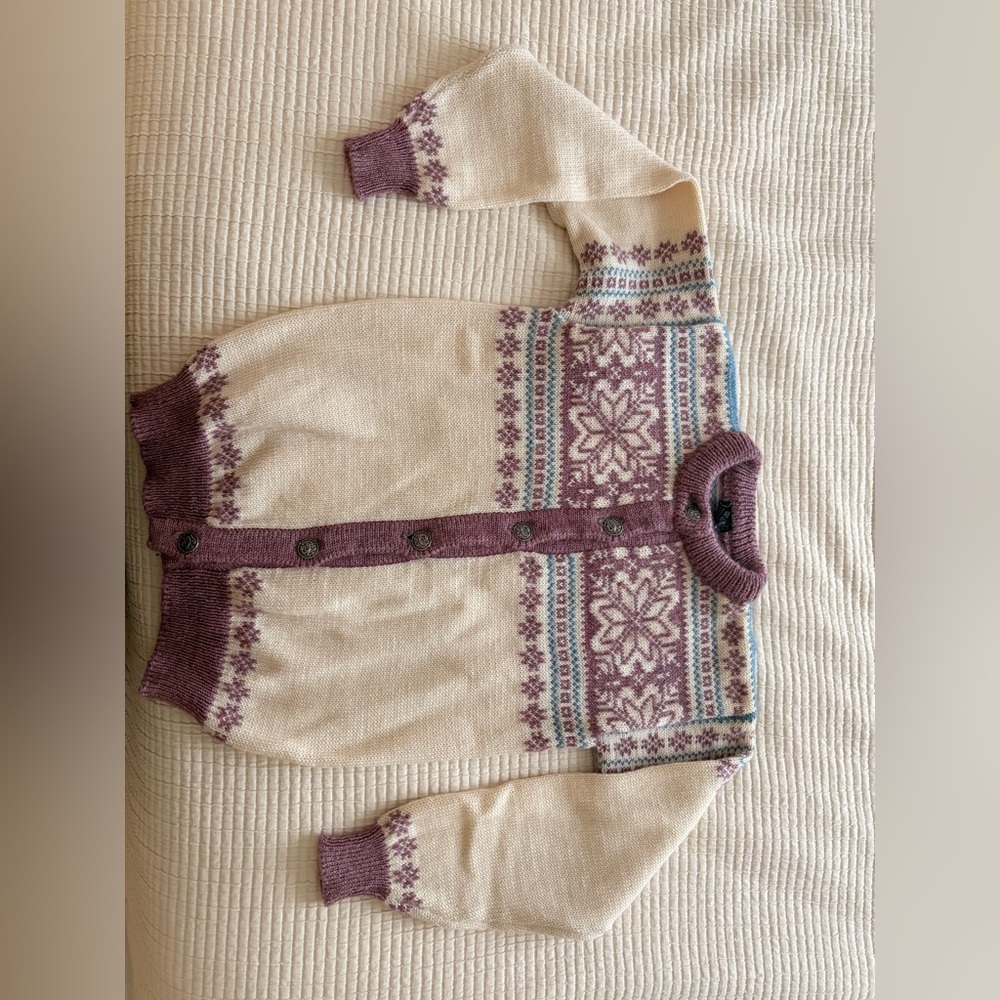 Dale of Norway Cream & Mauve Floral Fair Isle Wool Cardigan
